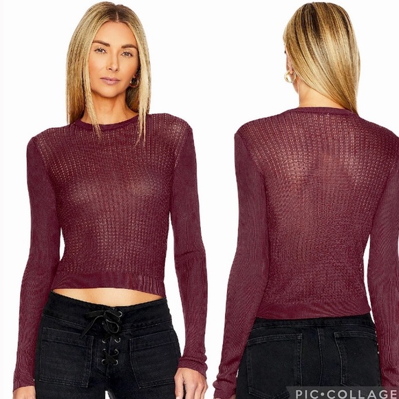 NWT Free People H2O Crew Pullover Open Stitch Knit Top Red Small OB1505557 Party - Picture 2 of 9